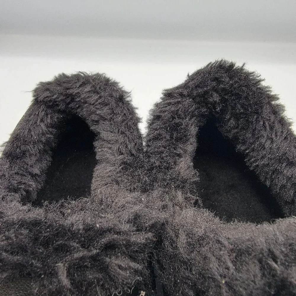 Minnetonka Erie Faux-Fur Booties Womens Size 5 Black Lined Warm Slip On Shoes